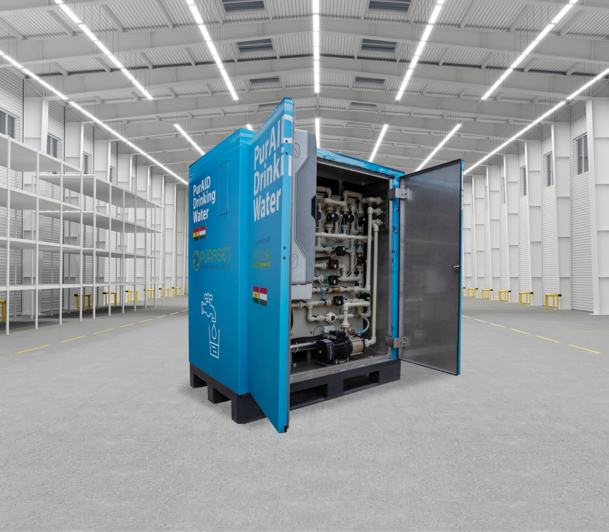 Containerized, mobile and modular drinking water purifying system